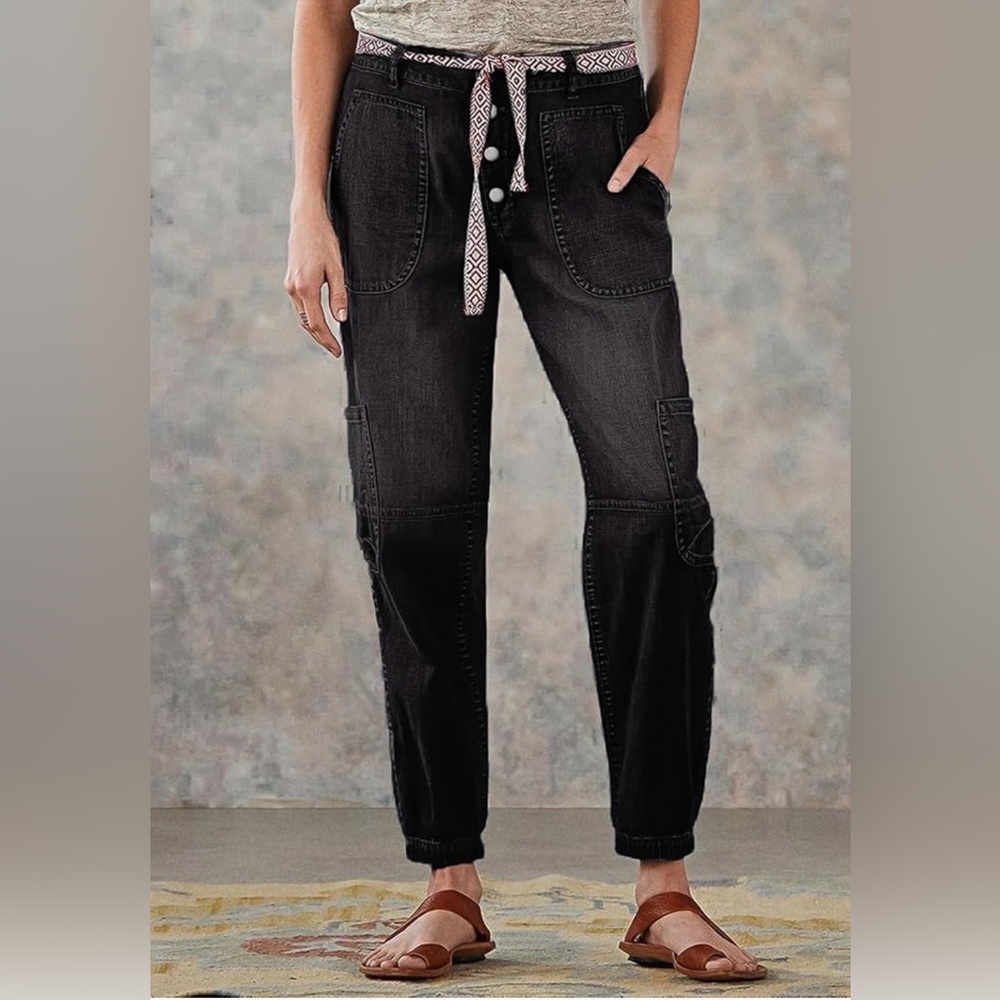 Washed Black Women's Utility Jeans